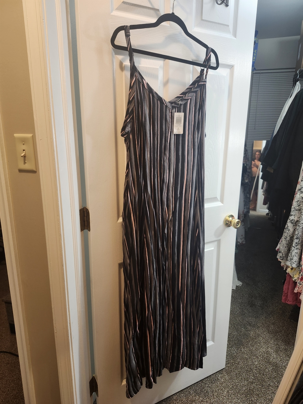 Torrid Black and Pink Striped V-Neck Maxi Dress, Torrid 3 = 3X